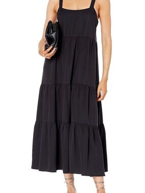 Sleeveless Black Tiered Maxi Dress with Square Neckline